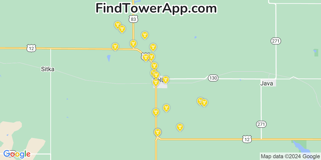 Verizon 4G/5G cell tower coverage map Selby, South Dakota