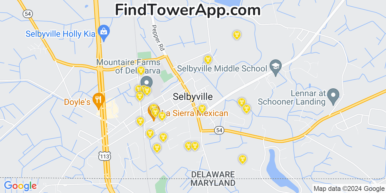 AT&T 4G/5G cell tower coverage map Selbyville, Delaware