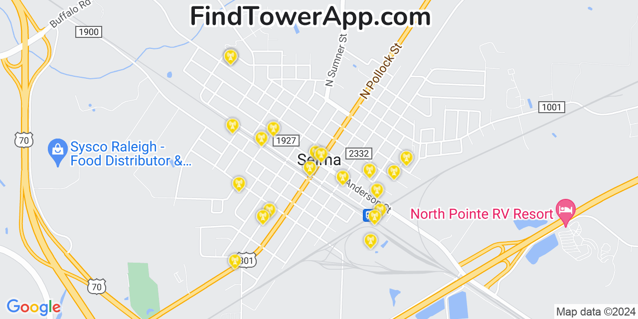 AT&T 4G/5G cell tower coverage map Selma, North Carolina