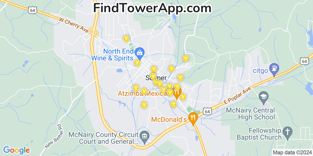 AT&T 4G/5G cell tower coverage map Selmer, Tennessee