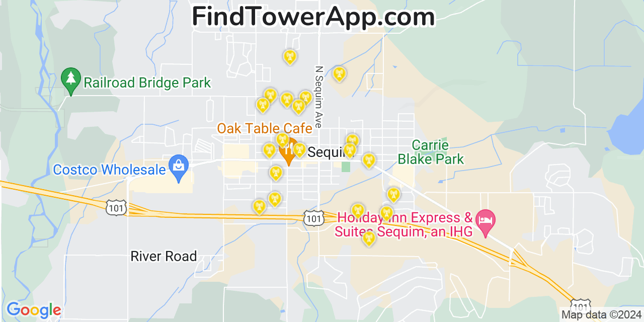 Verizon 4G/5G cell tower coverage map Sequim, Washington