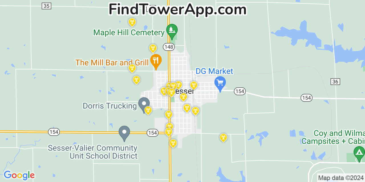 Verizon 4G/5G cell tower coverage map Sesser, Illinois