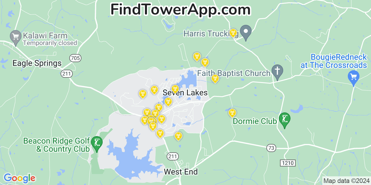 Verizon 4G/5G cell tower coverage map Seven Lakes, North Carolina