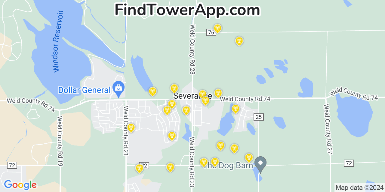 Verizon 4G/5G cell tower coverage map Severance, Colorado