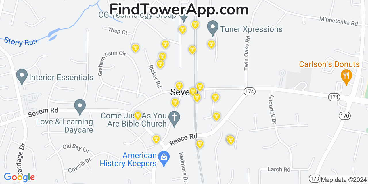 AT&T 4G/5G cell tower coverage map Severn, Maryland