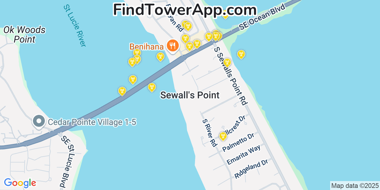 T-Mobile 4G/5G cell tower coverage map Sewalls Point, Florida