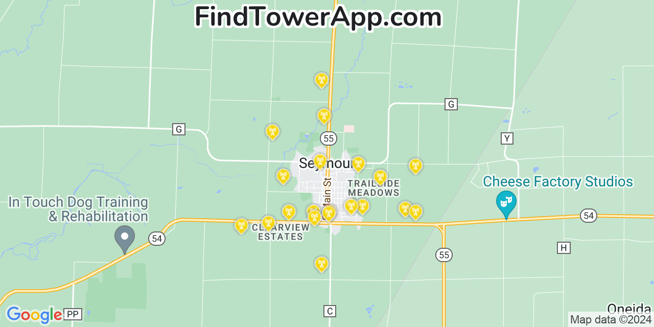 AT&T 4G/5G cell tower coverage map Seymour, Wisconsin