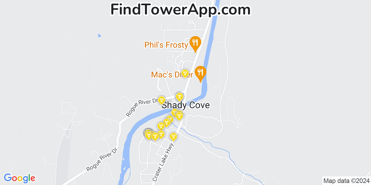 AT&T 4G/5G cell tower coverage map Shady Cove, Oregon