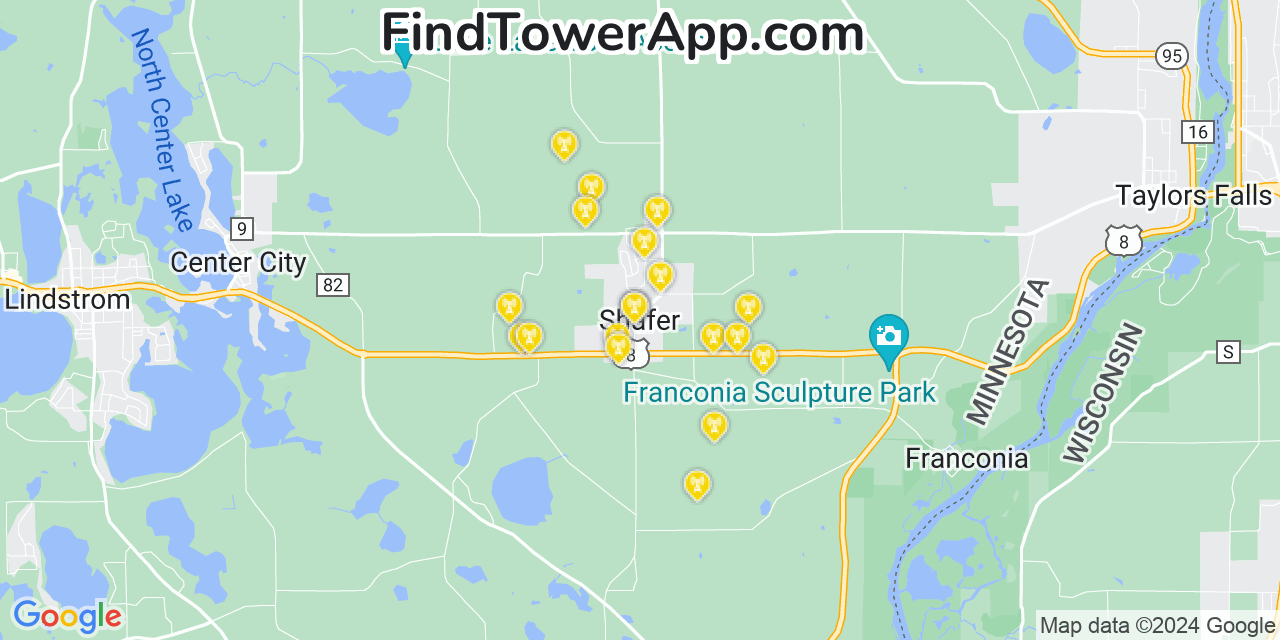 AT&T 4G/5G cell tower coverage map Shafer, Minnesota