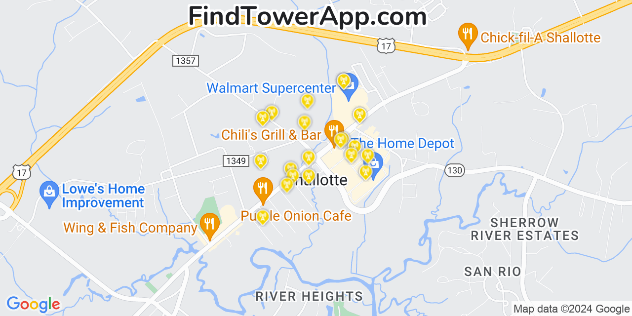 AT&T 4G/5G cell tower coverage map Shallotte, North Carolina