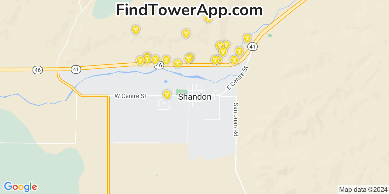 AT&T 4G/5G cell tower coverage map Shandon, California