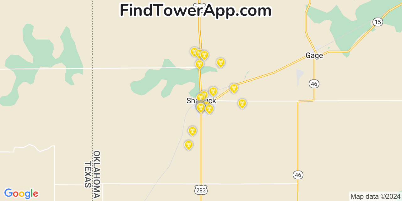 AT&T 4G/5G cell tower coverage map Shattuck, Oklahoma