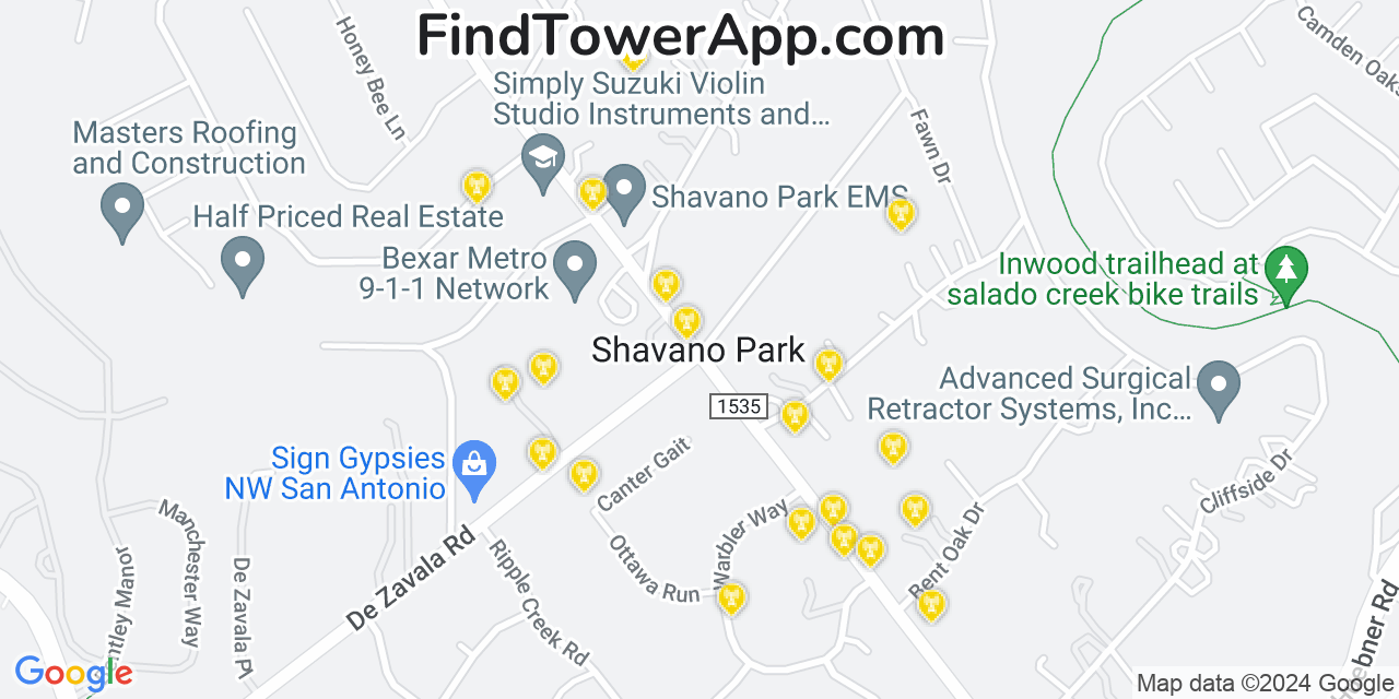 AT&T 4G/5G cell tower coverage map Shavano Park, Texas