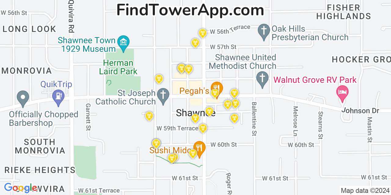 AT&T 4G/5G cell tower coverage map Shawnee, Kansas