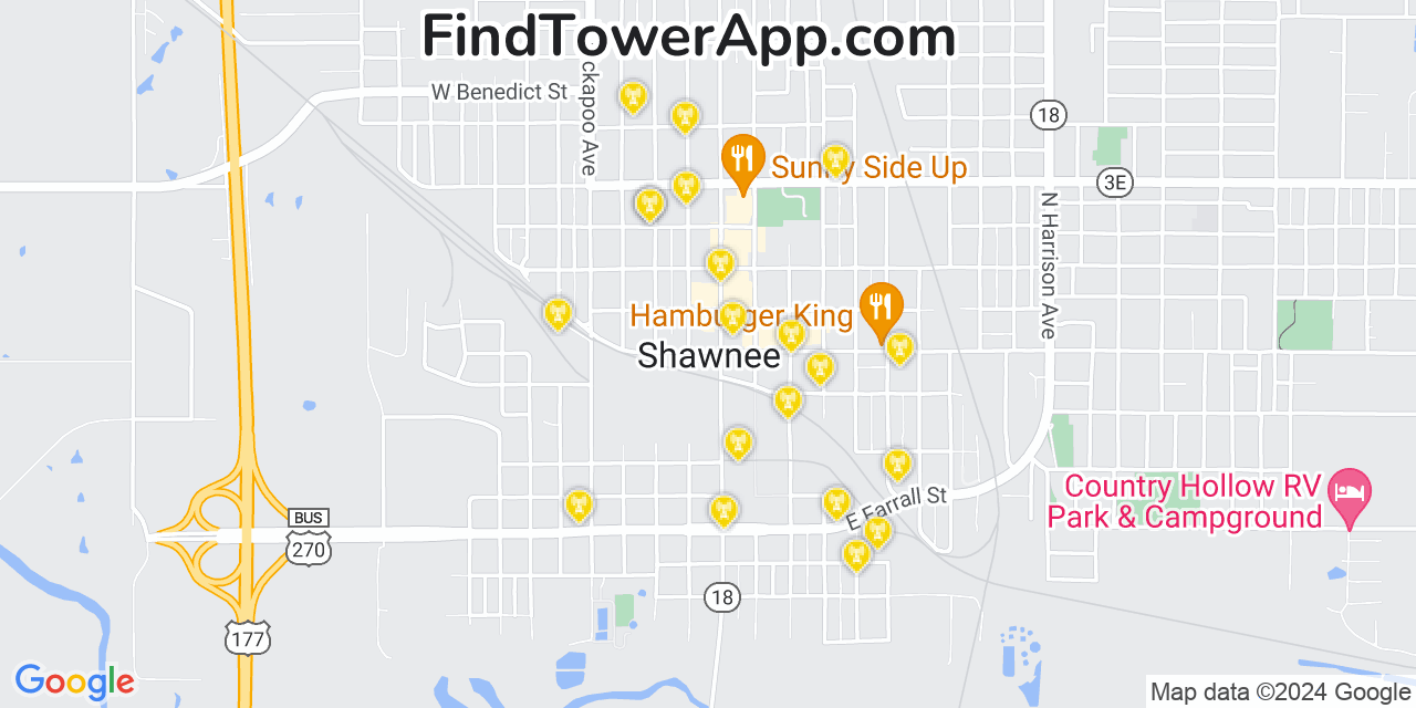 Verizon 4G/5G cell tower coverage map Shawnee, Oklahoma