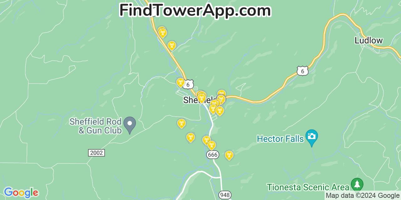 Verizon 4G/5G cell tower coverage map Sheffield, Pennsylvania