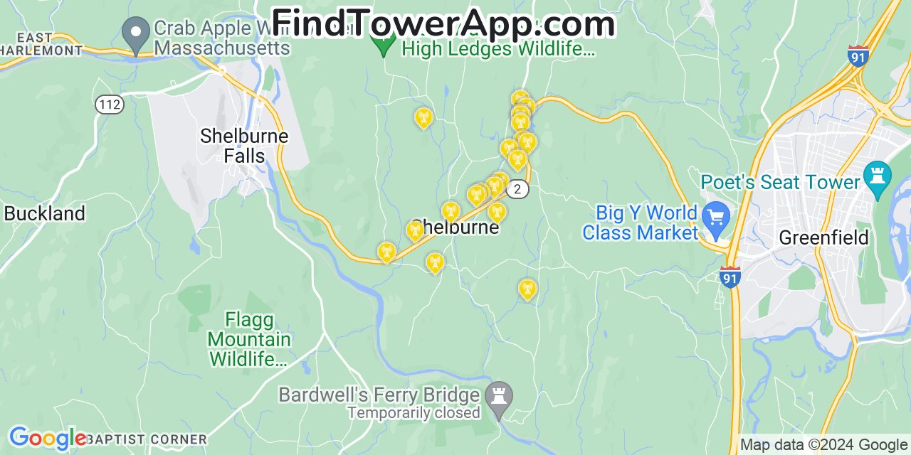 AT&T 4G/5G cell tower coverage map Shelburne, Massachusetts