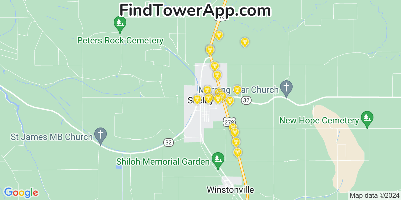 T-Mobile 4G/5G cell tower coverage map Shelby, Mississippi