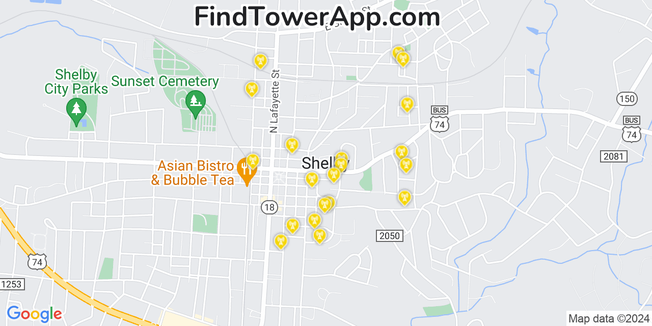 T-Mobile 4G/5G cell tower coverage map Shelby, North Carolina