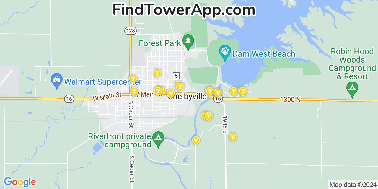 T-Mobile 4G/5G cell tower coverage map Shelbyville, Illinois