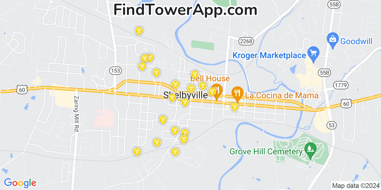 T-Mobile 4G/5G cell tower coverage map Shelbyville, Kentucky