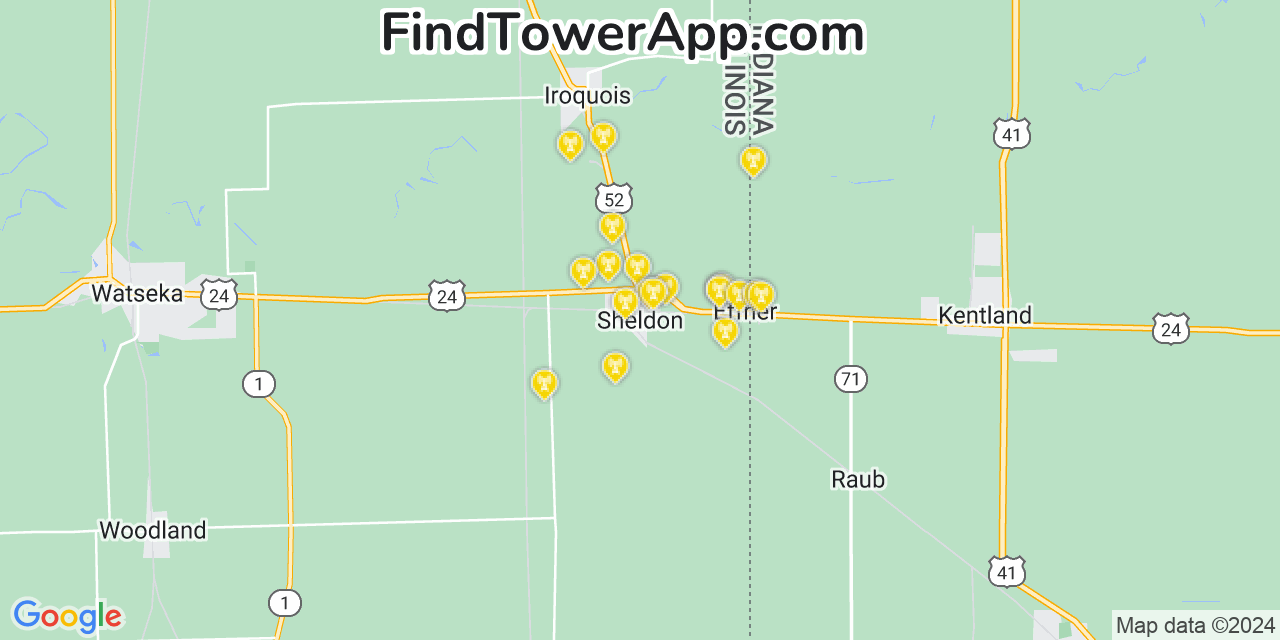 T-Mobile 4G/5G cell tower coverage map Sheldon, Illinois