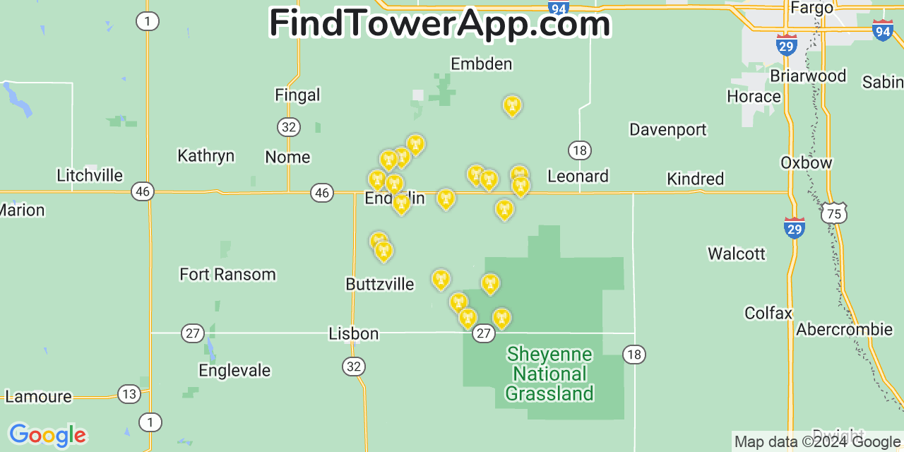 AT&T 4G/5G cell tower coverage map Sheldon, North Dakota