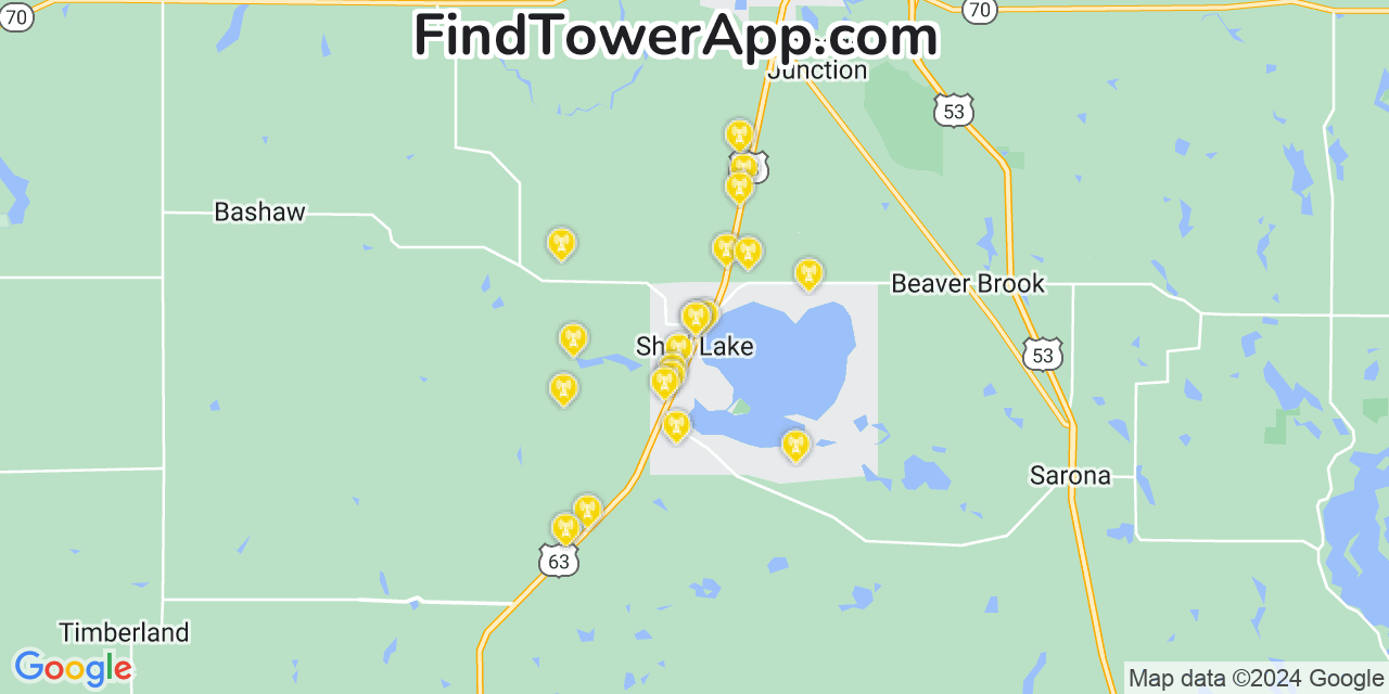 AT&T 4G/5G cell tower coverage map Shell Lake, Wisconsin