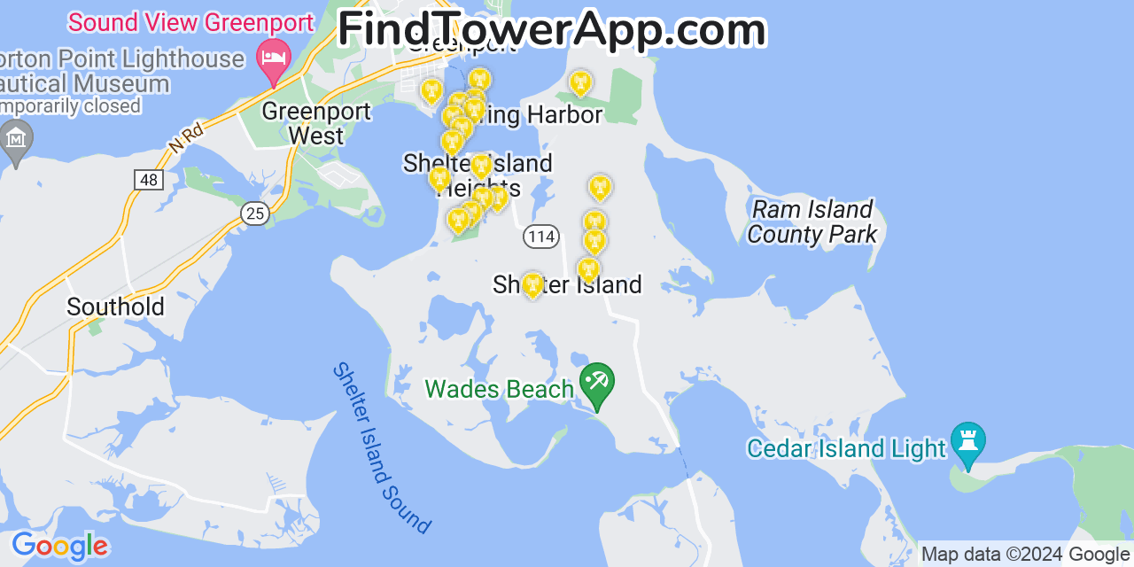 T-Mobile 4G/5G cell tower coverage map Shelter Island, New York