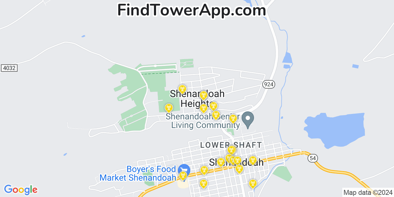 Verizon 4G/5G cell tower coverage map Shenandoah Heights, Pennsylvania