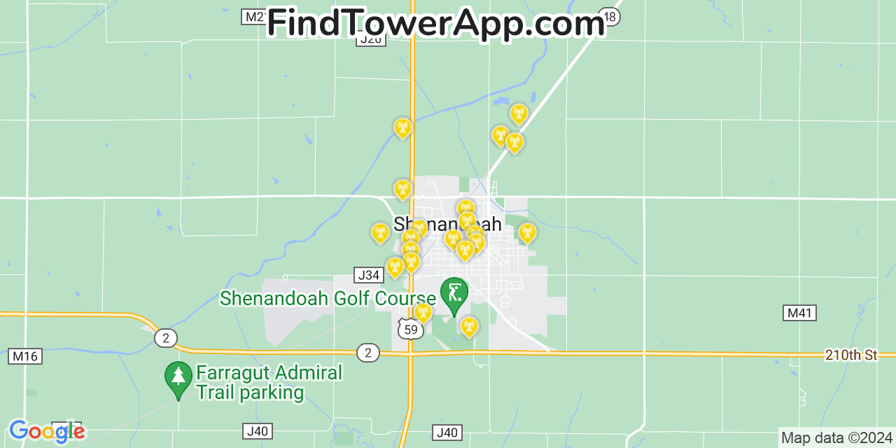 Verizon 4G/5G cell tower coverage map Shenandoah, Iowa