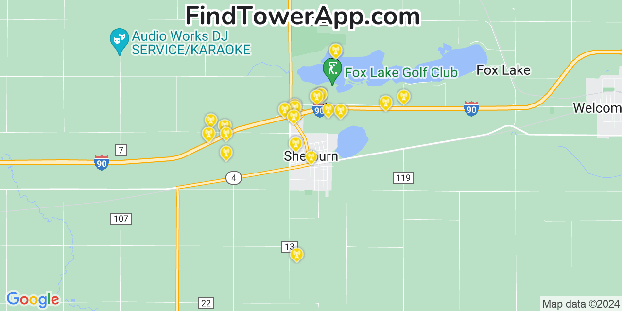 Verizon 4G/5G cell tower coverage map Sherburn, Minnesota