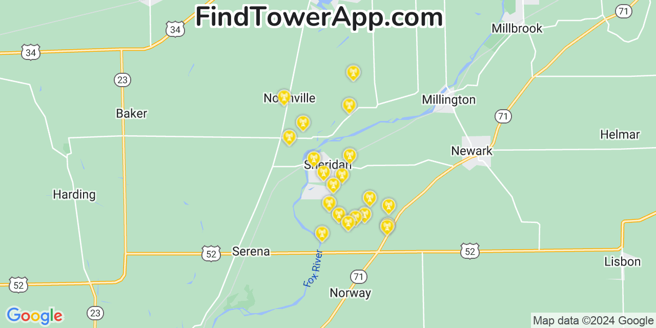 Verizon 4G/5G cell tower coverage map Sheridan, Illinois