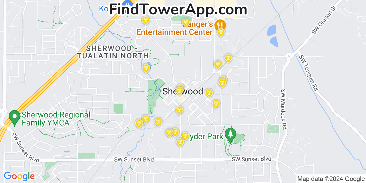 AT&T 4G/5G cell tower coverage map Sherwood, Oregon