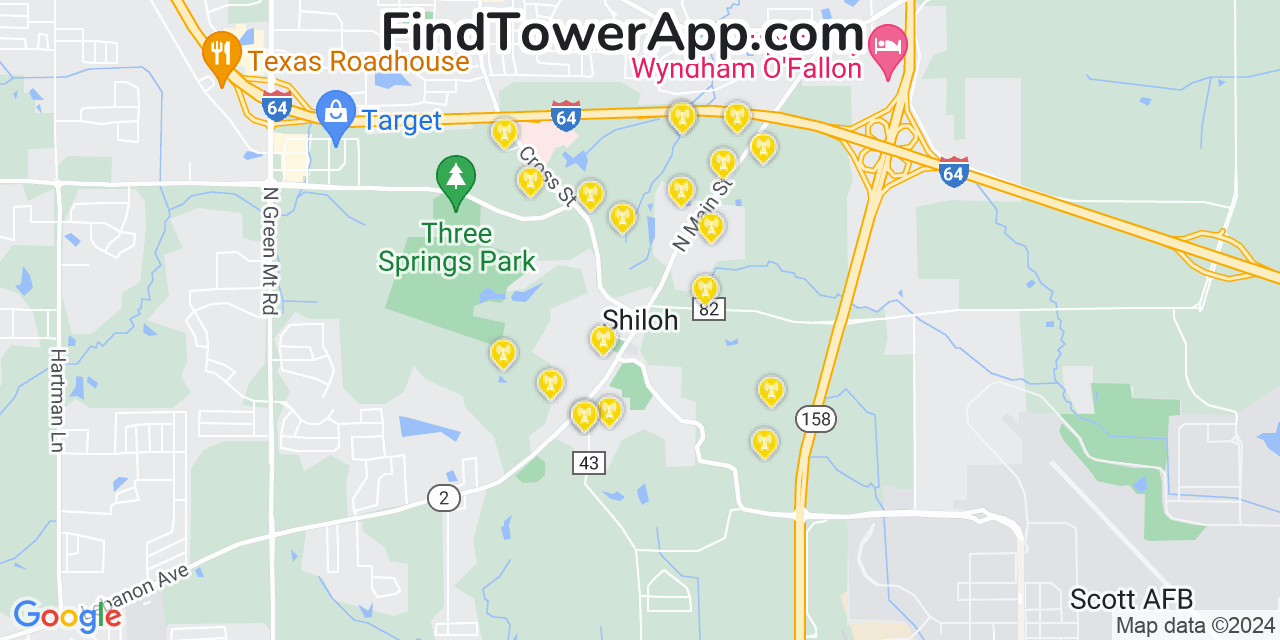 AT&T 4G/5G cell tower coverage map Shiloh, Illinois