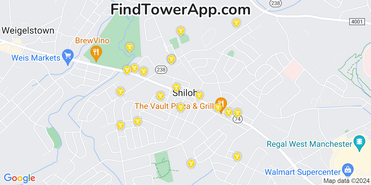 Verizon 4G/5G cell tower coverage map Shiloh, Pennsylvania