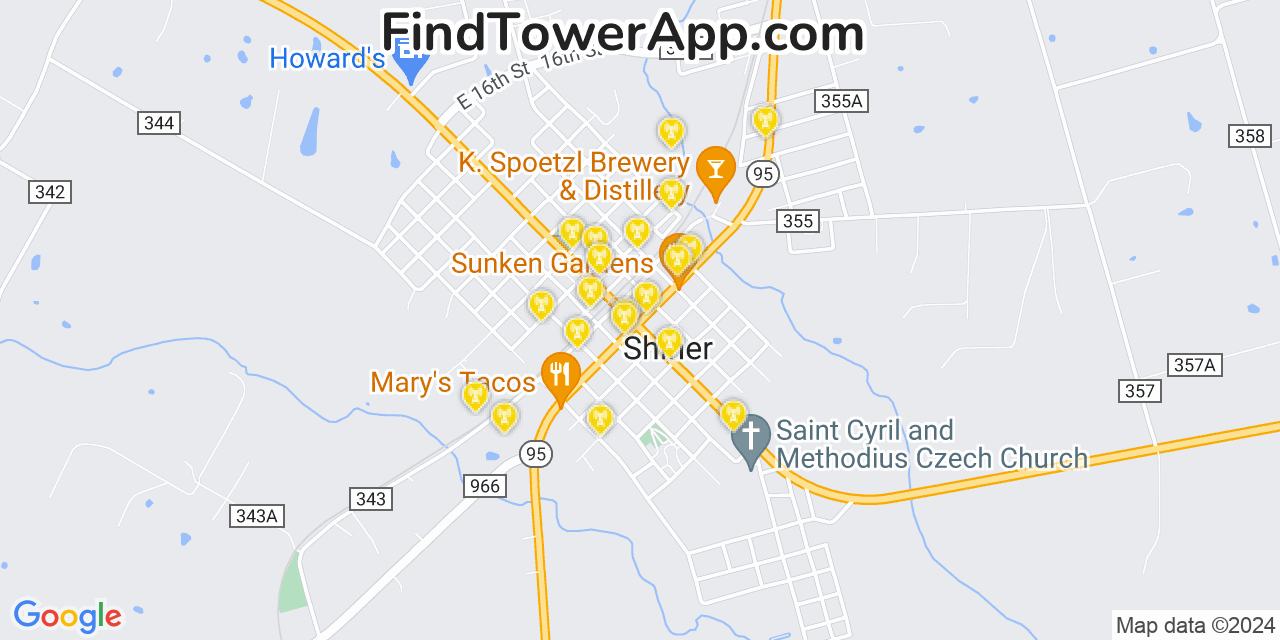 AT&T 4G/5G cell tower coverage map Shiner, Texas