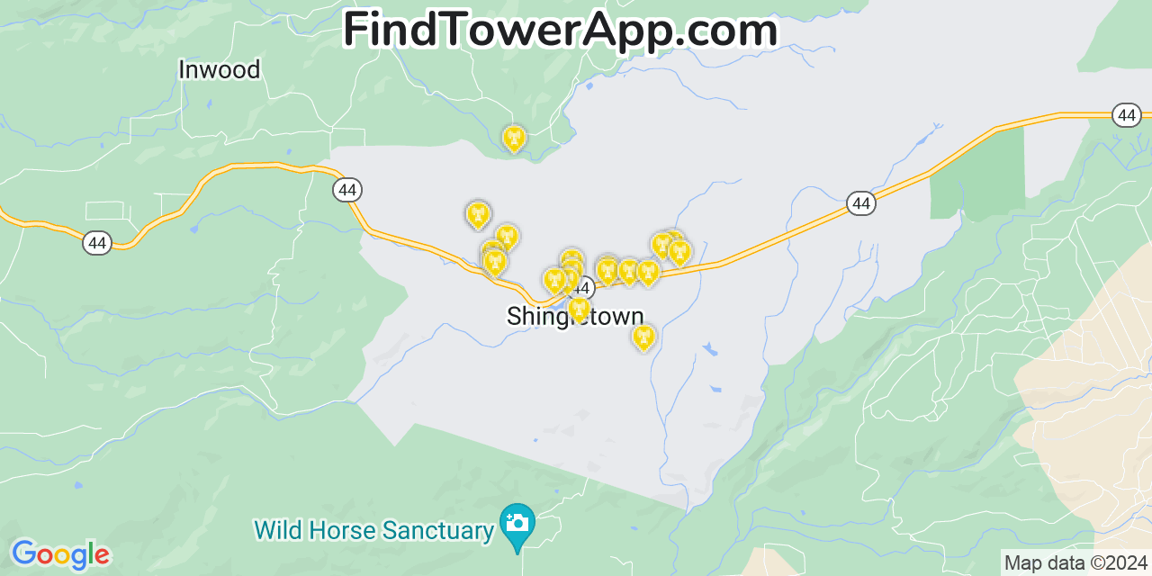 Verizon 4G/5G cell tower coverage map Shingletown, California