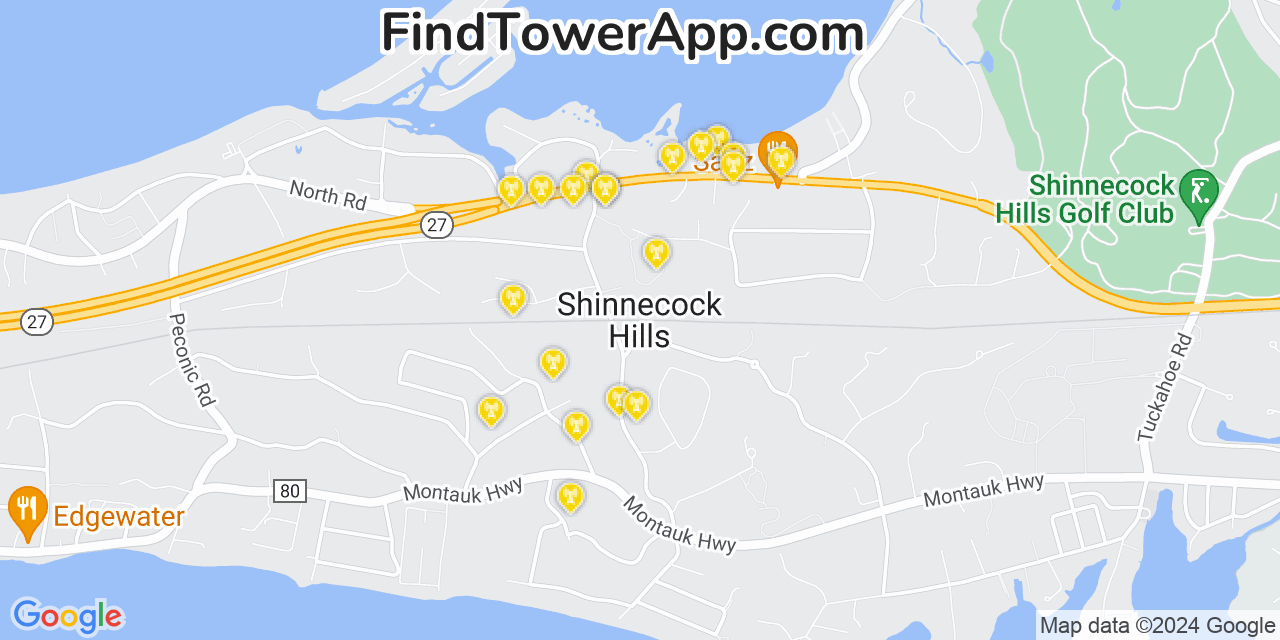 Verizon 4G/5G cell tower coverage map Shinnecock Hills, New York