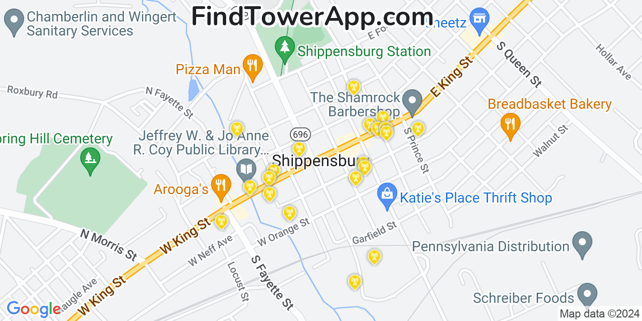 Verizon 4G/5G cell tower coverage map Shippensburg, Pennsylvania