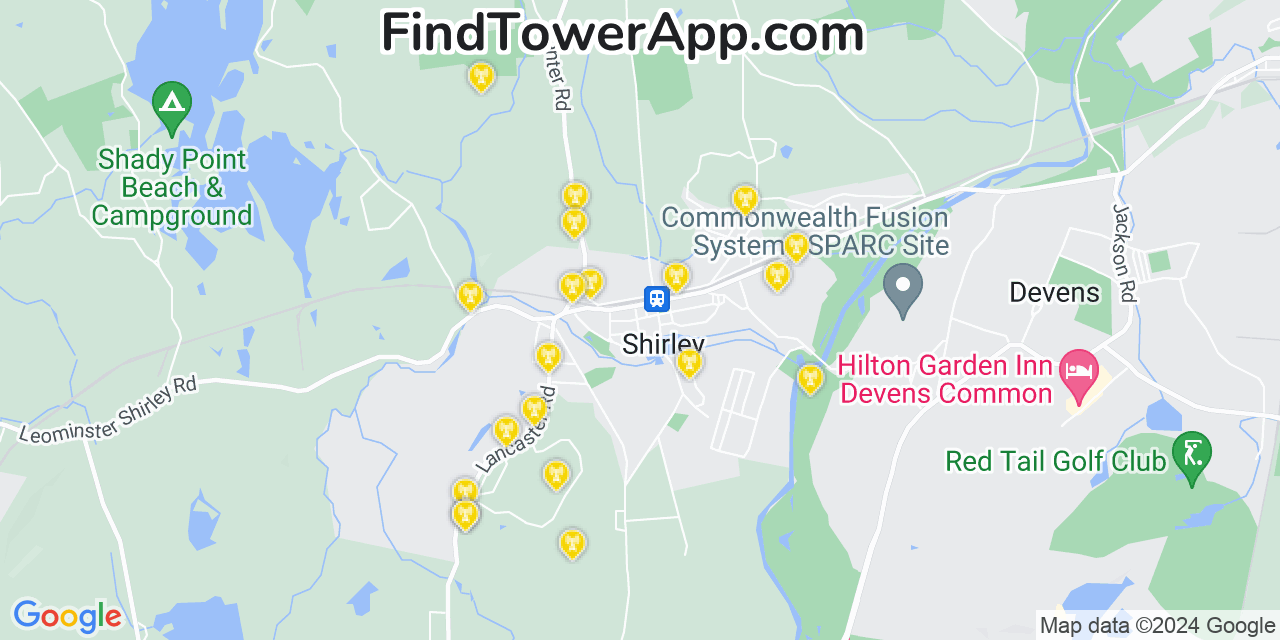 Verizon 4G/5G cell tower coverage map Shirley, Massachusetts