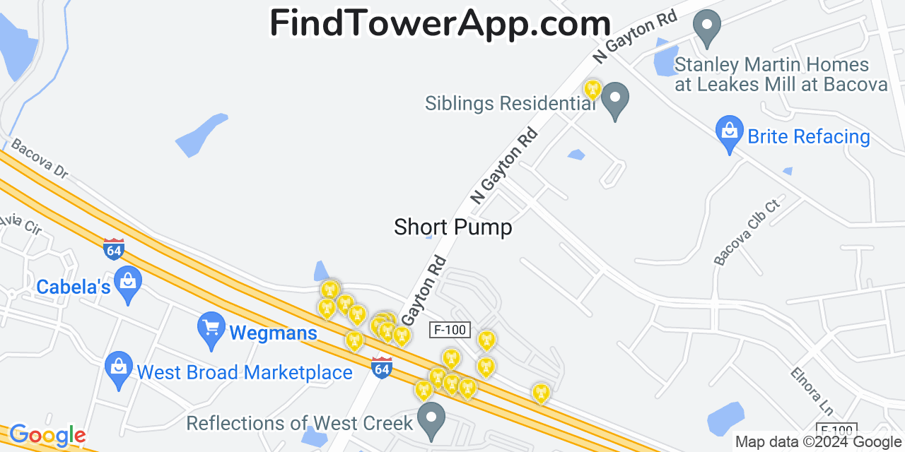 AT&T 4G/5G cell tower coverage map Short Pump, Virginia