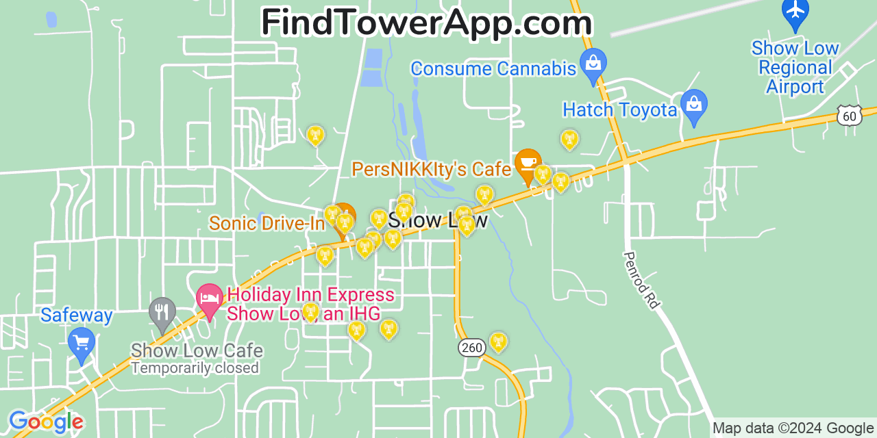 Verizon 4G/5G cell tower coverage map Show Low, Arizona