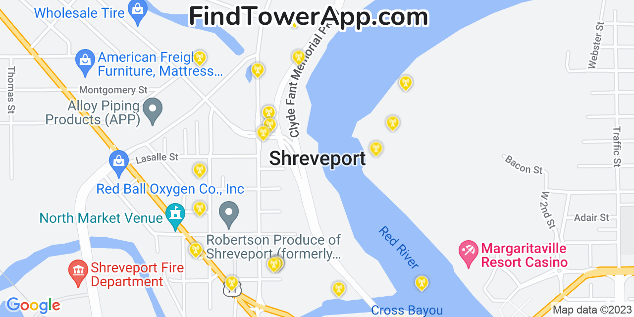 T-Mobile 4G/5G cell tower coverage map Shreveport, Louisiana