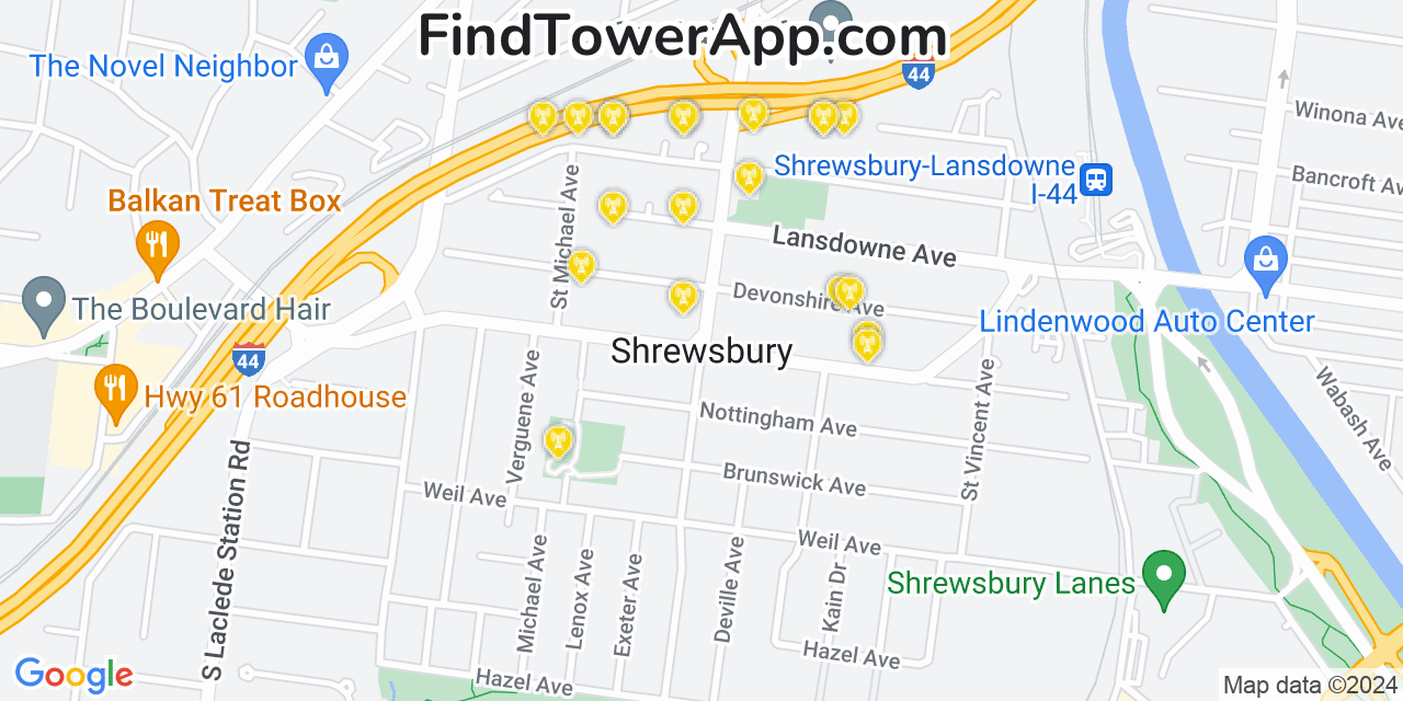 Verizon 4G/5G cell tower coverage map Shrewsbury, Missouri