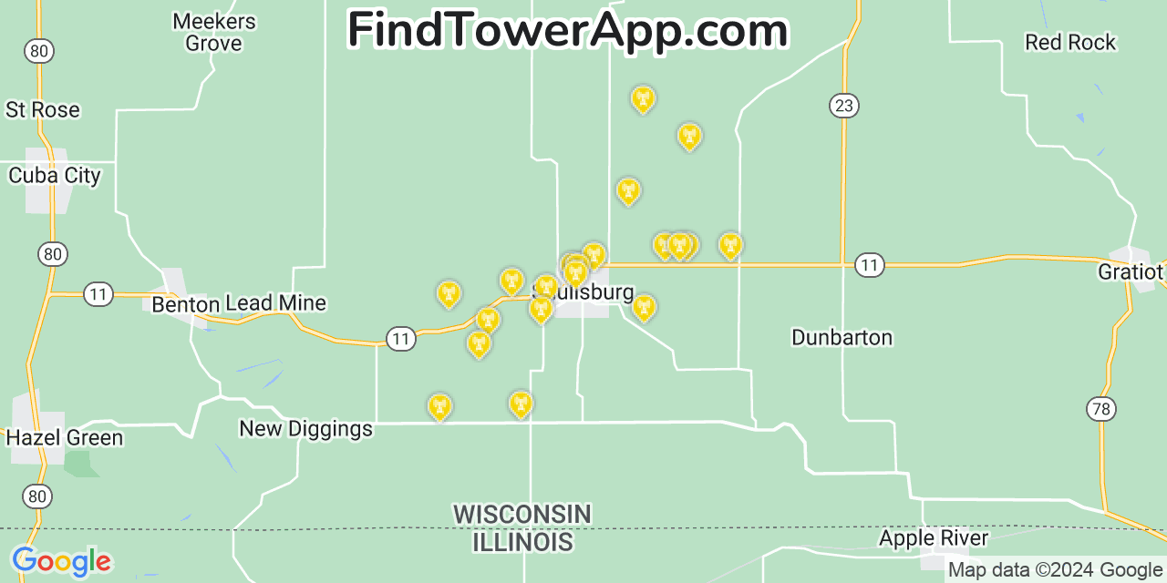 T-Mobile 4G/5G cell tower coverage map Shullsburg, Wisconsin