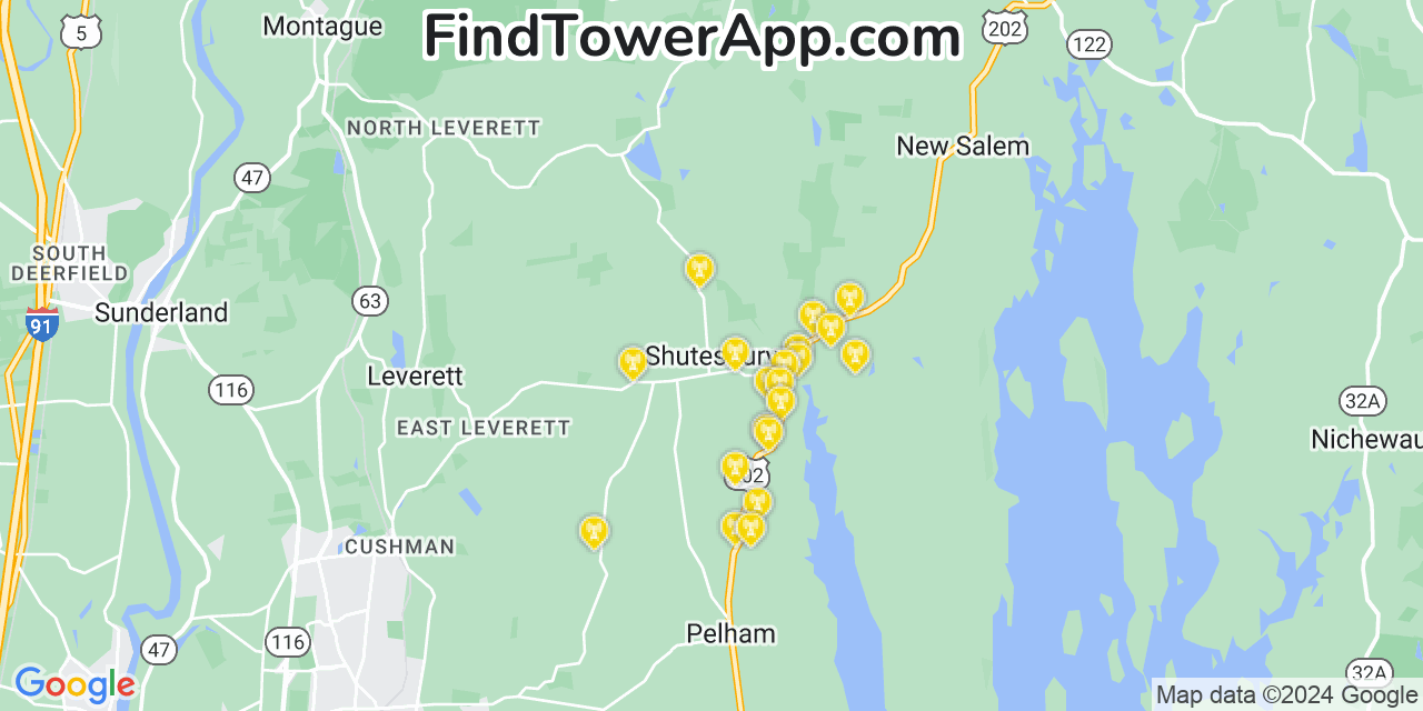 Verizon 4G/5G cell tower coverage map Shutesbury, Massachusetts