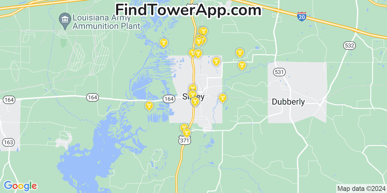 AT&T 4G/5G cell tower coverage map Sibley, Louisiana