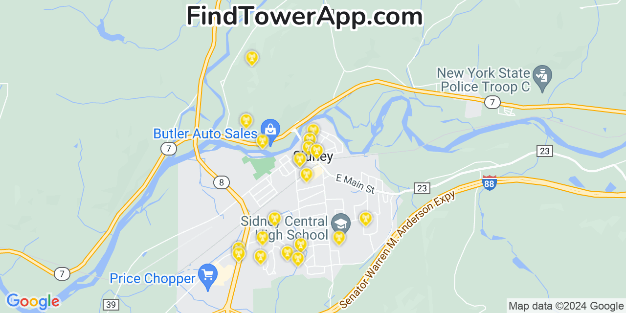 AT&T 4G/5G cell tower coverage map Sidney, New York