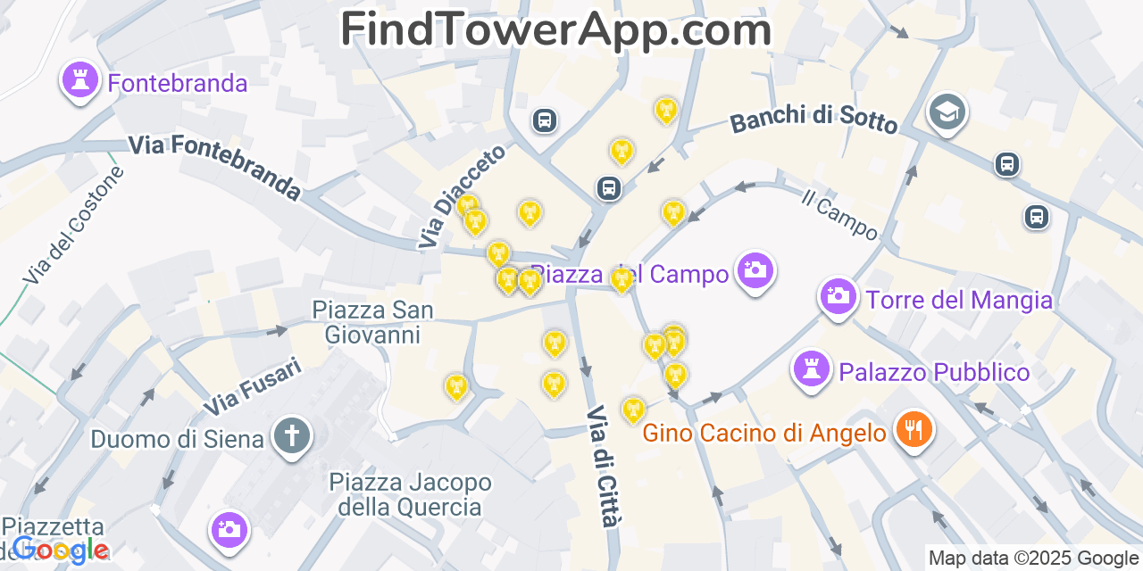 Siena Cell Towers, Italy - FindTower App Coverage Maps